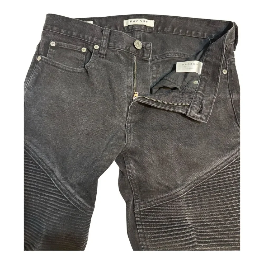 PacSun Stacked Skinny Black Moto Distressed Jeans Men's 30x30